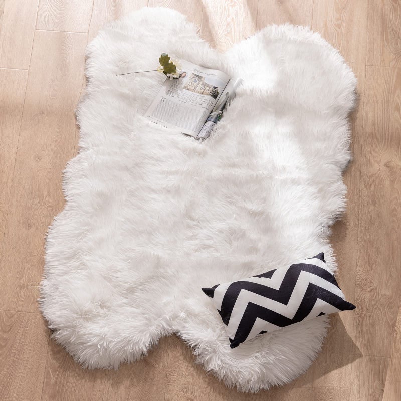Carvapet Soft Fluffy Faux Sheepskin Fur Area Rug for Bedroom Floor Sofa Living Room 3 x 5 Feet,White - Image 2